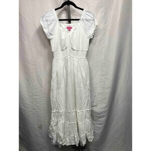 Betsey Johnson White Eyelet Smocked Waist Tiered Maxi Dress Size L